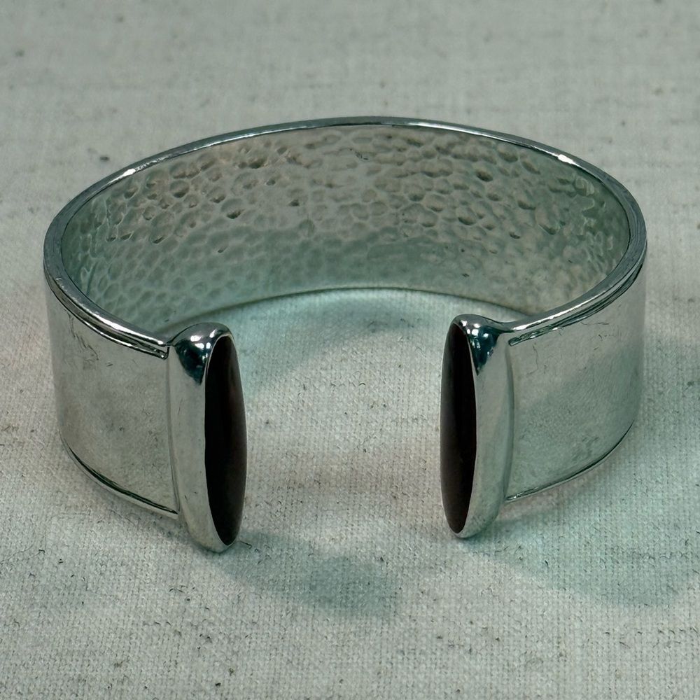 Rustic Cuff Silvertone & Red Hammered Cuff Bracelet
